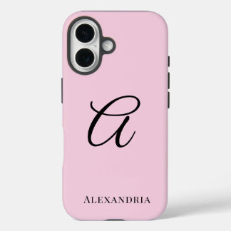 Modern Pink Stylish Personalized Name Initial iPhone 16 Case