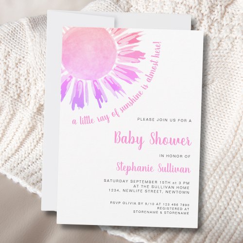 Modern Pink Sunshine Girl Baby Shower Invitation