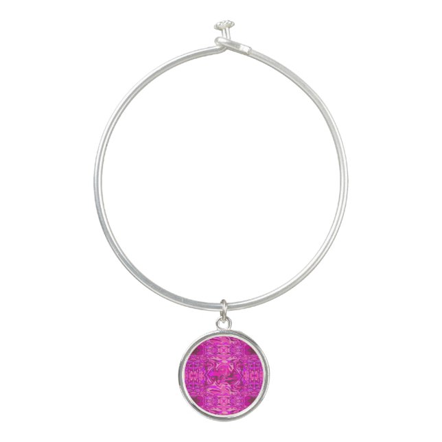 Modern Pink Swirly Abstract Liquid Art Pattern Bangle Bracelet (Front)