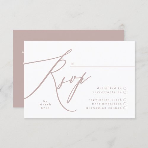 Modern Pink Taupe Calligraphy QR CODE Wedding RSVP Card