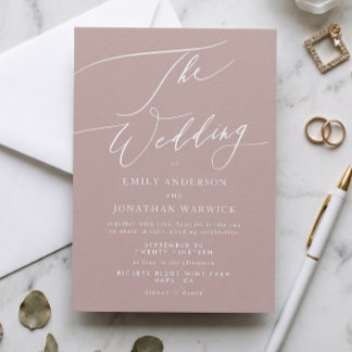 Modern Pink Taupe Calligraphy Simple Wedding Invitation
