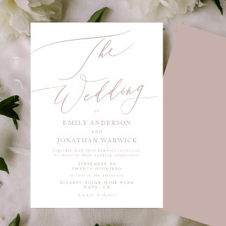 Modern Pink Taupe Calligraphy Simple Wedding Invitation