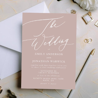 Modern Pink Taupe Calligraphy Simple Wedding Invitation