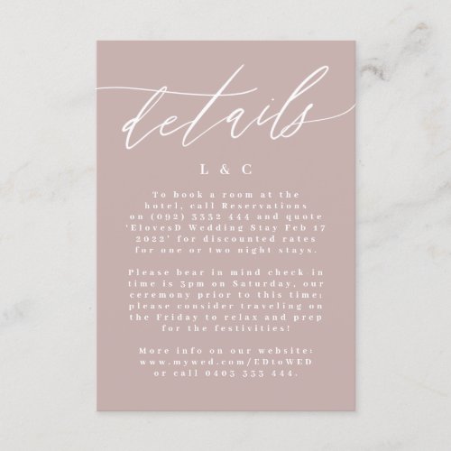 Modern Pink Taupe Calligraphy Simple Wedding RSVP Card