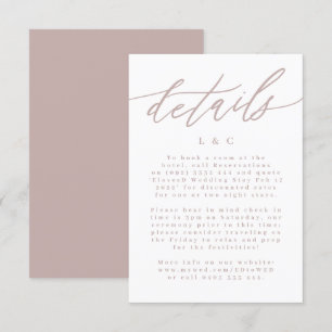 Modern Pink Taupe Calligraphy Wedding Details RSVP Card