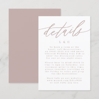 Modern Pink Taupe Calligraphy Wedding Details RSVP Card