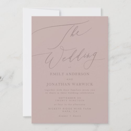 Modern Pink Taupe Simple Calligraphy Wedding Invitation