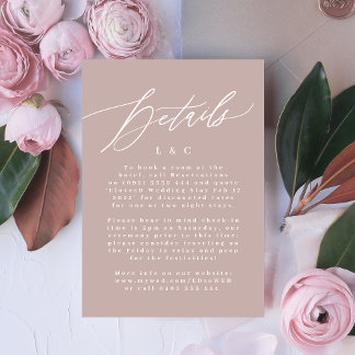 Modern Pink Taupe & White Monogram Wedding Details RSVP Card