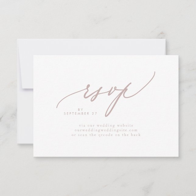 Modern Pink Taupe White Simple Wedding QR CODE RSVP Card (Front)