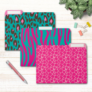 Modern Pink Teal Animal Print Patterns File Folder
