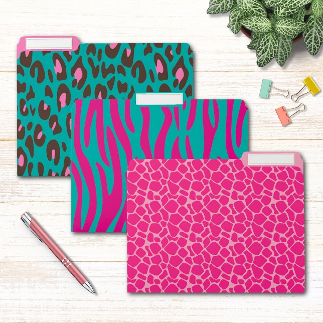 Modern Pink Teal Animal Print Patterns File Folder (Creator Uploaded)