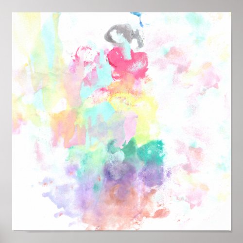 Modern pink teal bright watercolor splatters poster