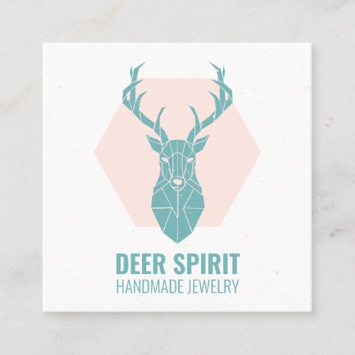 Modern pink teal geometric deer antlers jewelry square business card