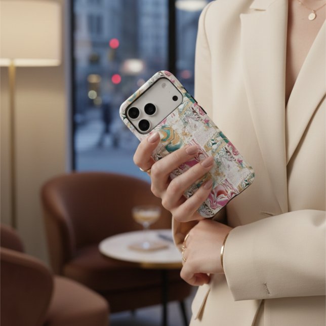 Modern Pink Teal Gold Marble Patchwork Abstract Case-Mate iPhone Case (Creator Uploaded)