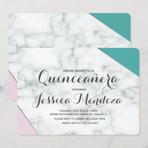 Modern Pink Teal Marble Quinceañera Sweet 15 Invitation