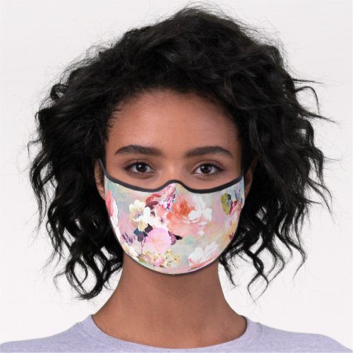 Modern pink teal pastel floral watercolor pattern premium face mask