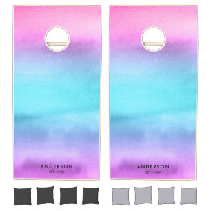 Modern Pink Teal Purple Watercolor Personalized Cornhole Set