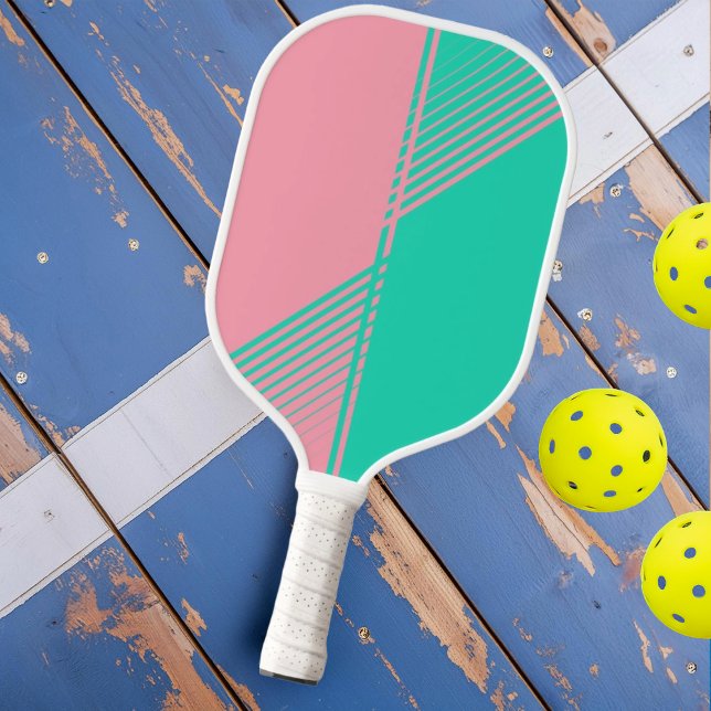 Modern Pink Teal Sports Split Fade Pickleball Paddle (Creator Uploaded)