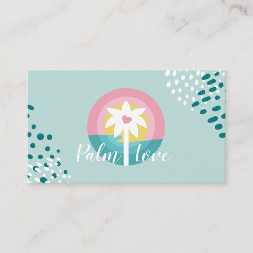 Modern Pink  Teal Tropical Palm Tree Logo Business Card