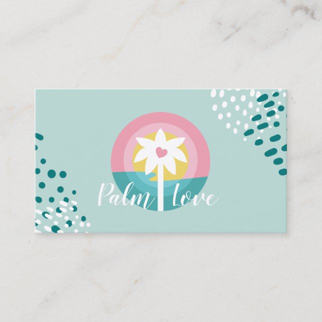 Modern Pink & Teal Tropical Palm Tree Logo Business Card (Front)
