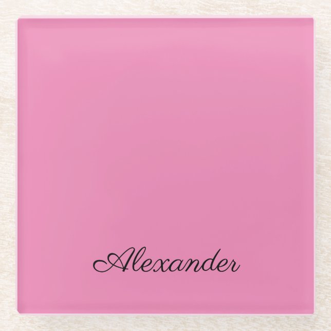 Modern Pink template,  Black Script  Glass Coaster (Front)