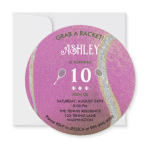 Modern Pink Tennis Ball Personalized Birthday Invitation