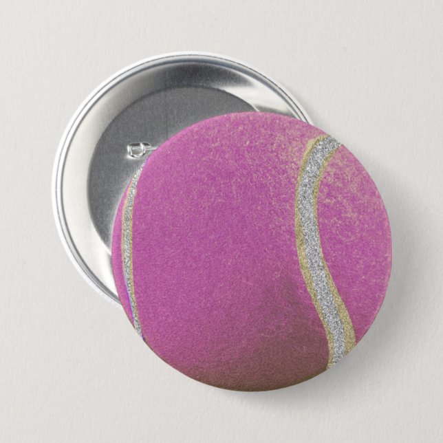 Modern Pink Tennis Ball With Faux Glitter Line  Button (Front & Back)