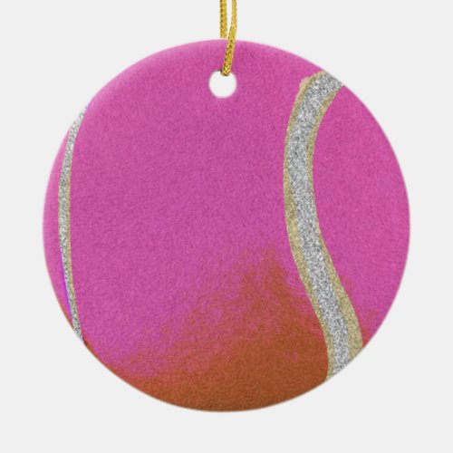 Modern Pink Tennis Ball With Faux Glitter Line   Ceramic Ornament