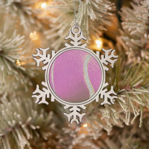 Modern Pink Tennis Ball With Faux Glitter Line   Snowflake Pewter Christmas Ornament