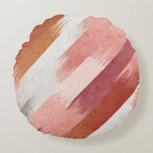 Modern Pink Terracotta Brush Stroke Pattern Round Pillow