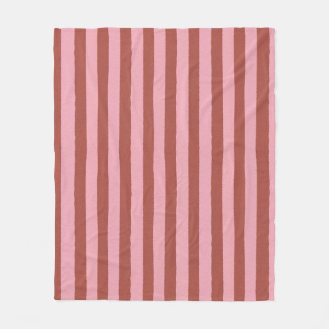 Modern Pink & Terracotta Vertical Stripes Pattern Fleece Blanket (Front)