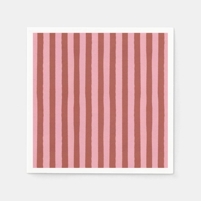 Modern Pink & Terracotta Vertical Stripes Pattern Napkins (Front)