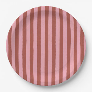 Modern Pink & Terracotta Vertical Stripes Pattern Paper Plates