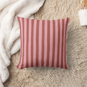 Modern Pink & Terracotta Vertical Stripes Pattern Throw Pillow