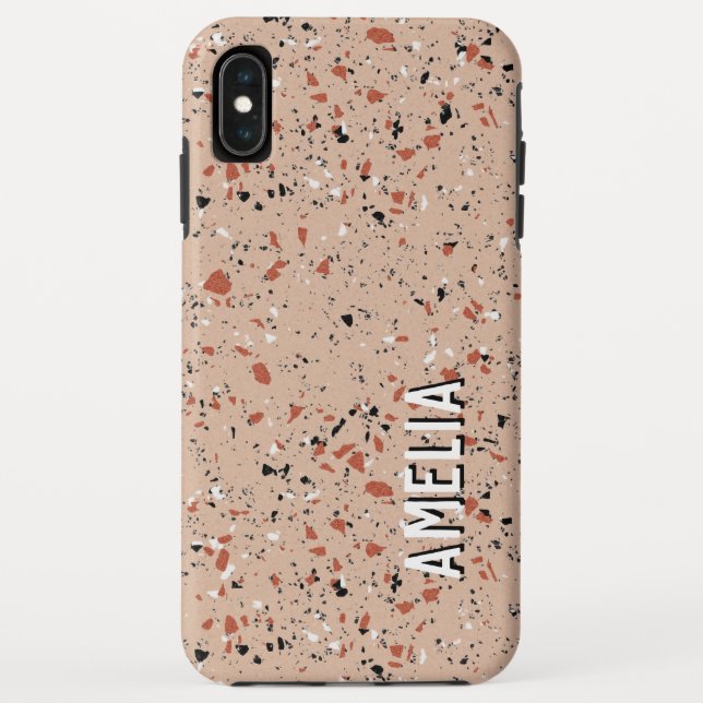 Modern Pink Terrazzo Print Pattern Custom Name Case-Mate iPhone Case (Back)