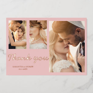 Modern pink thank you 4 photo wedding invitation foil invitation