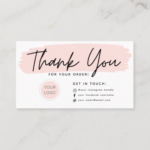 Modern Pink Thank You For Your Order Business Card