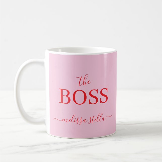 Modern Pink The Boss Name | Girly Gift Coffee Mug (Left)