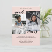 Modern Pink Then & Now Two Photo Graduation Party Invitation (Standing Front)