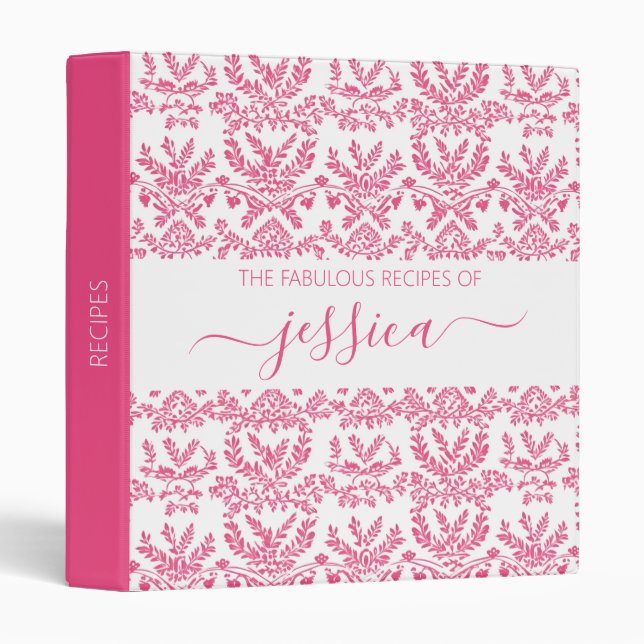 Modern pink tiny floral script name recipe  3 ring binder (Front/Spine)