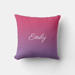 Modern Pink to Purple Gradient White Script Name Throw Pillow