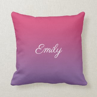 Modern Pink to Purple Gradient White Script Name Throw Pillow