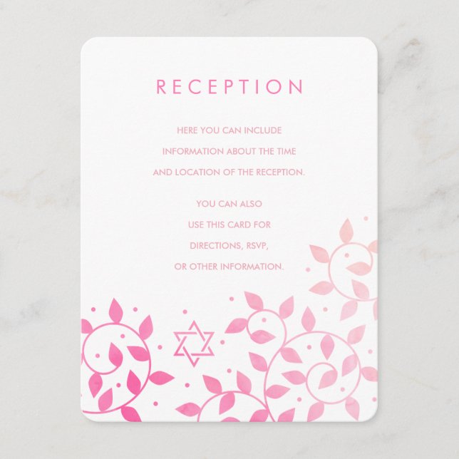 Modern Pink Tree of Life Bat Mitzvah Insert Cards (Front)
