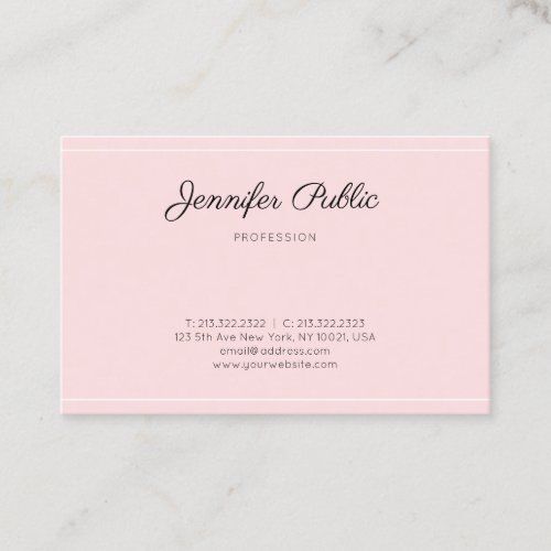 Modern Pink Trendy Script Simple Elegant Plain Business Card
