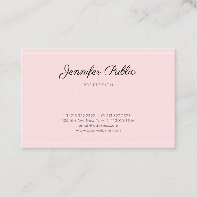 Modern Pink Trendy Script Simple Elegant Plain Business Card (Front)