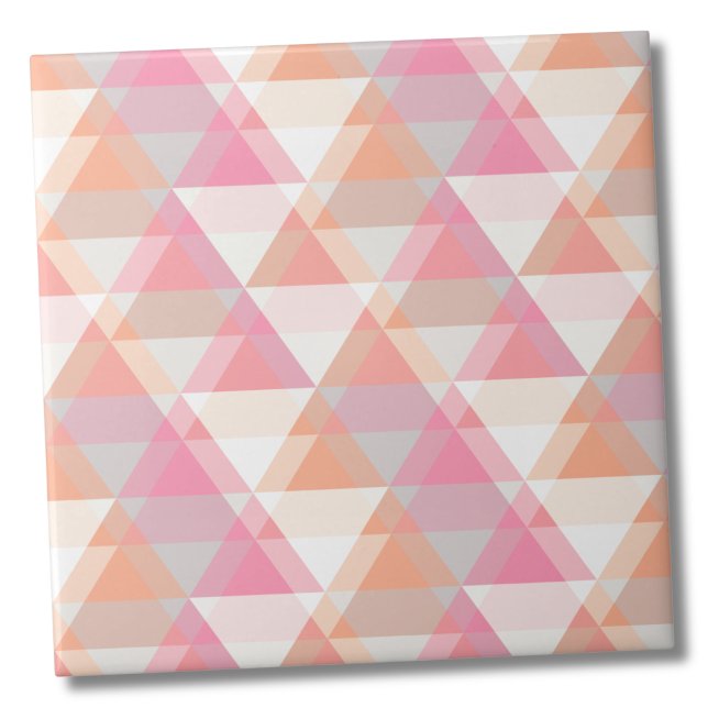 Modern Pink Triangle Pattern Ceramic Tile (Modern Pink Orange Geometric Triangle Pattern ceramic tile)