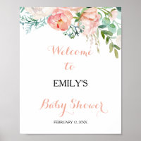 Modern Pink Tropical Floral Baby Shower Welcome Poster