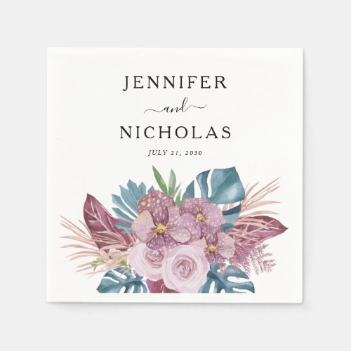 Modern Pink Tropical Floral Wedding Napkins