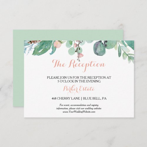 Modern Pink Tropical Floral Wedding Reception Card