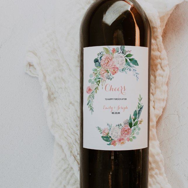 Modern Pink Tropical Floral Wedding Wine Labels (Creator Uploaded)